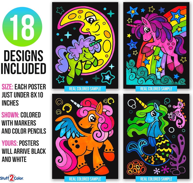 Stuff2Color Super Pack of 18 Fuzzy Velvet Coloring Posters (Unicorn Fun Edition) - Great for Family Time, Arts and Crafts, Travel, Quiet Time, Sharing, Parties [All Ages: Kids, Girls, Adults, Toddlers, Teens] - Image 2